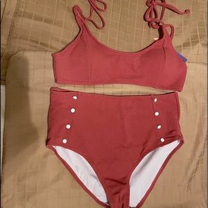 two piece bikini swim large pink salmon ribbed